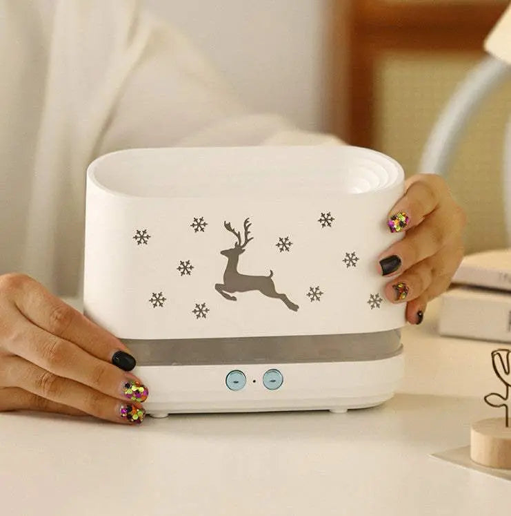 Christmas flame effect essential oil diffuser and humidifier with reindeer design and snowflakes decor