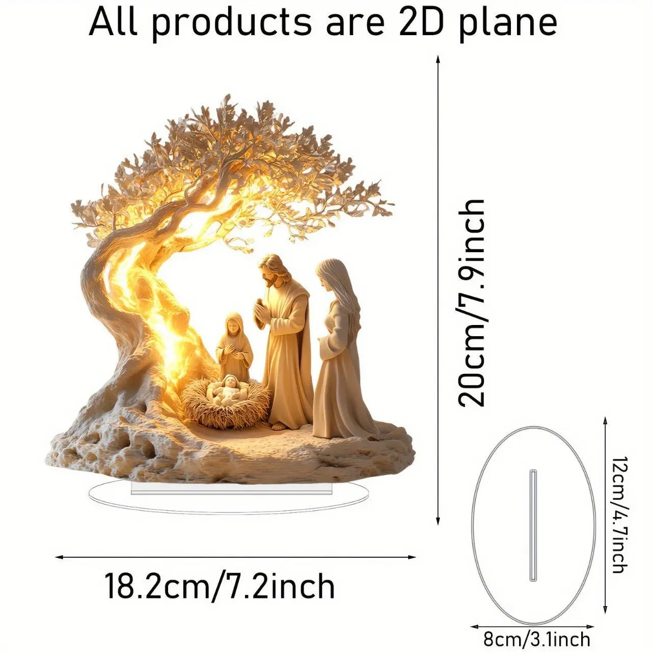 Jesus Tree of Life acrylic ornament with nativity scene and illuminated modern design