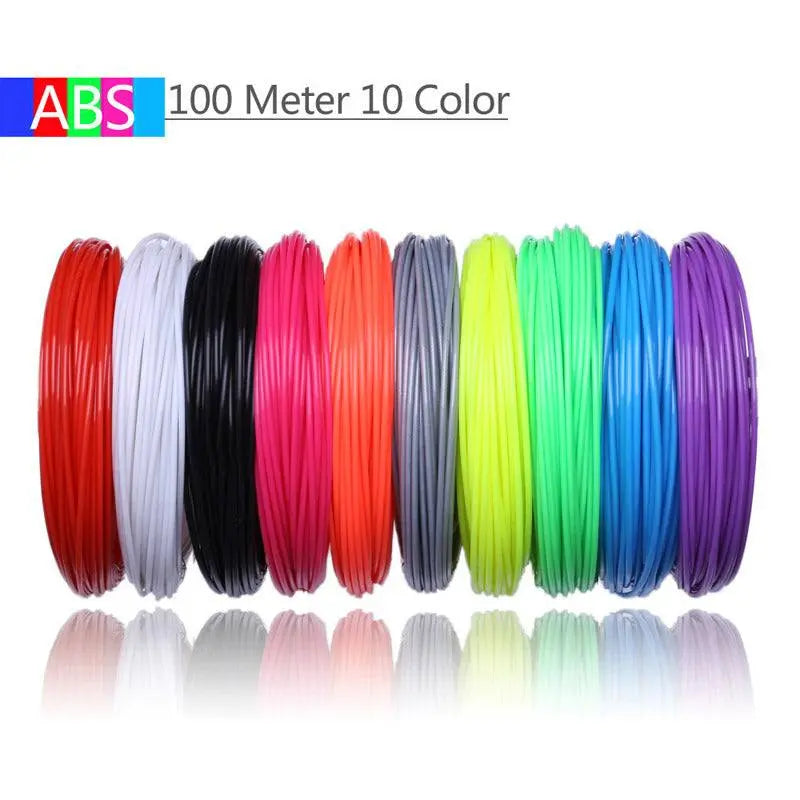 Multicolor ABS 3D printing pen filament spools in 10 vibrant colors, 1.75mm diameter.