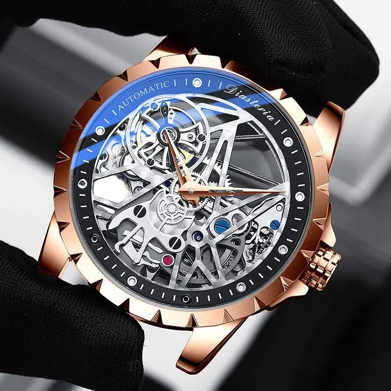 close-up of Daystar Fish Scale Mechanical Watch with automatic movement and stainless steel case