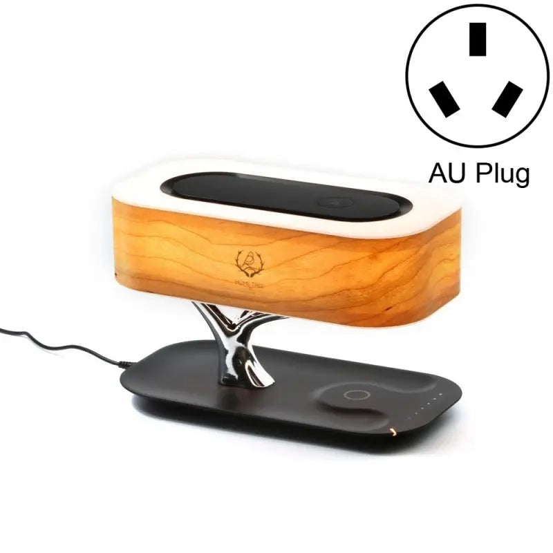 Tree of Life Table Lamp with Bluetooth speaker, wireless charging, and dimmable cherry wood design