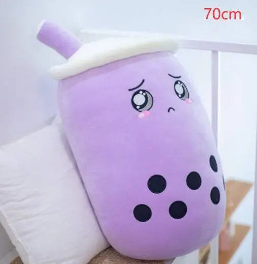 70cm plush boba stuffed toy in purple with embroidered eyes and black boba pearls pillow plushie