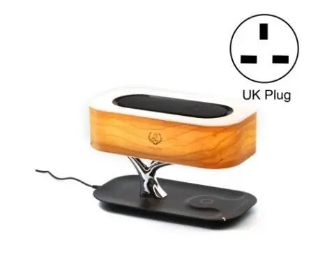 Tree of Life Table Lamp with Bluetooth speaker, wireless charging, dimmable cherry wood design, UK plug