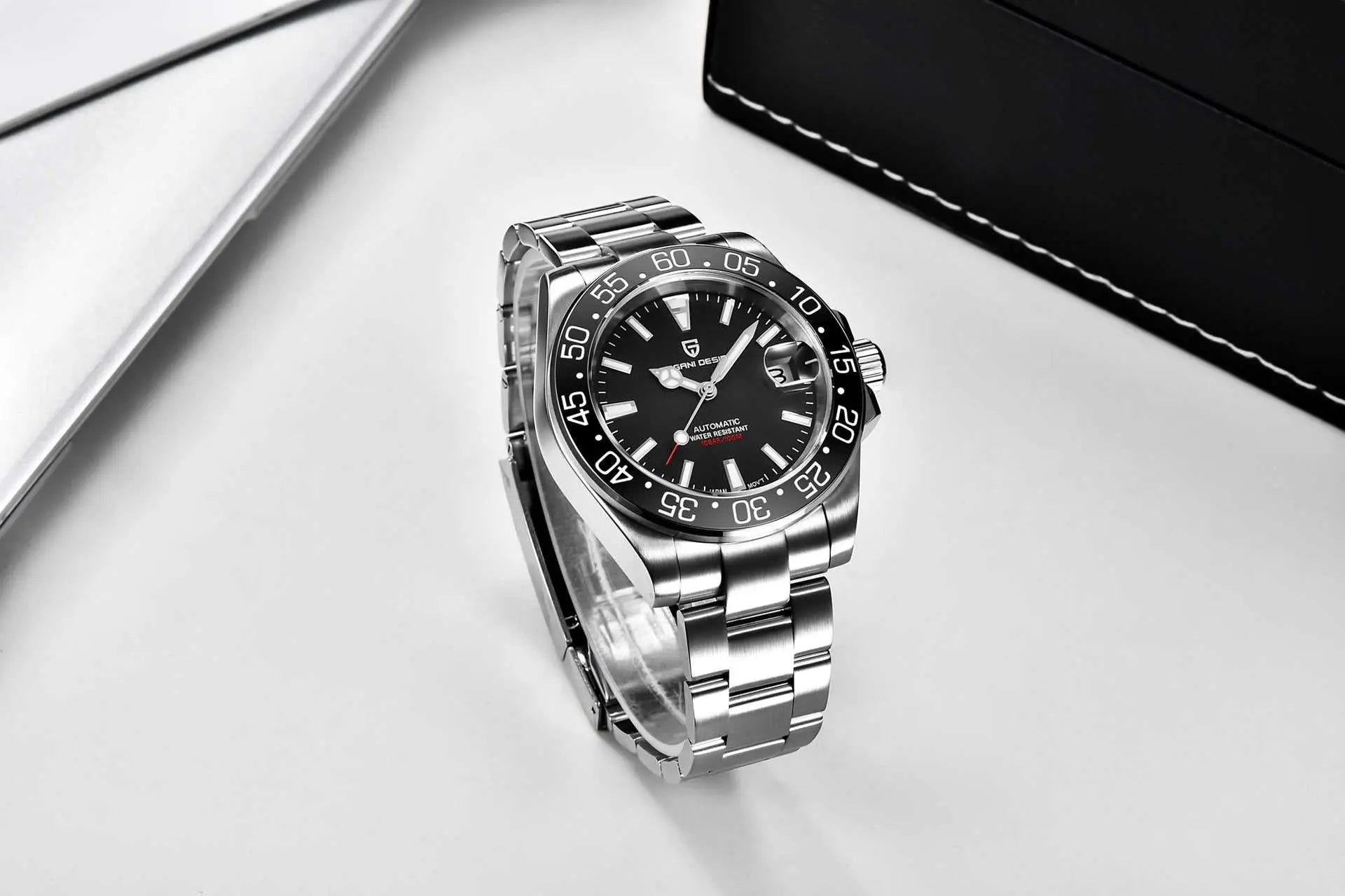 Luxury waterproof mechanical men's watch with sapphire crystal and stainless steel band