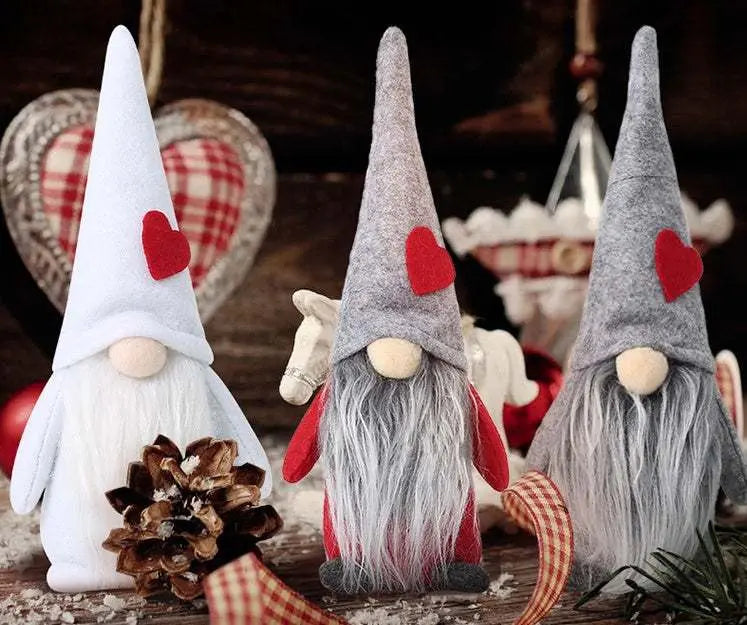 21cm Christmas Gonk Nordic holiday decoration with long hats and red heart accents