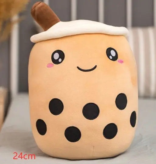 Cute 24cm plush boba stuffed toy pillow with embroidered eyes and soft fabric