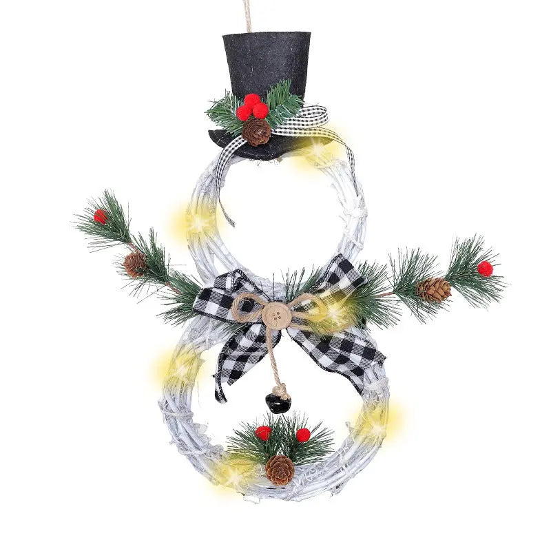 40cm Christmas wreath snowman decoration with LED lights and festive greenery