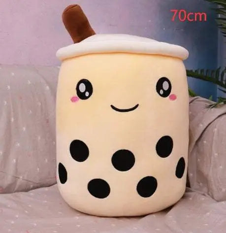 plush boba stuffed toy bubble tea pillow plushie with embroidered eyes and soft fabric 70cm size