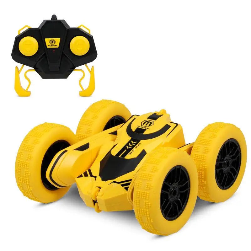 Yellow Storm Stunt RC Car with 2.4GHz remote control for off-road flips and tricks