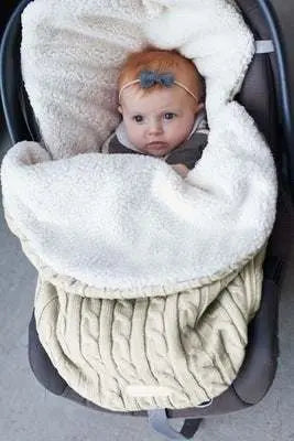 Winter baby buggy sleeping bag with soft lamb cashmere lining and cotton wool filling in beige color