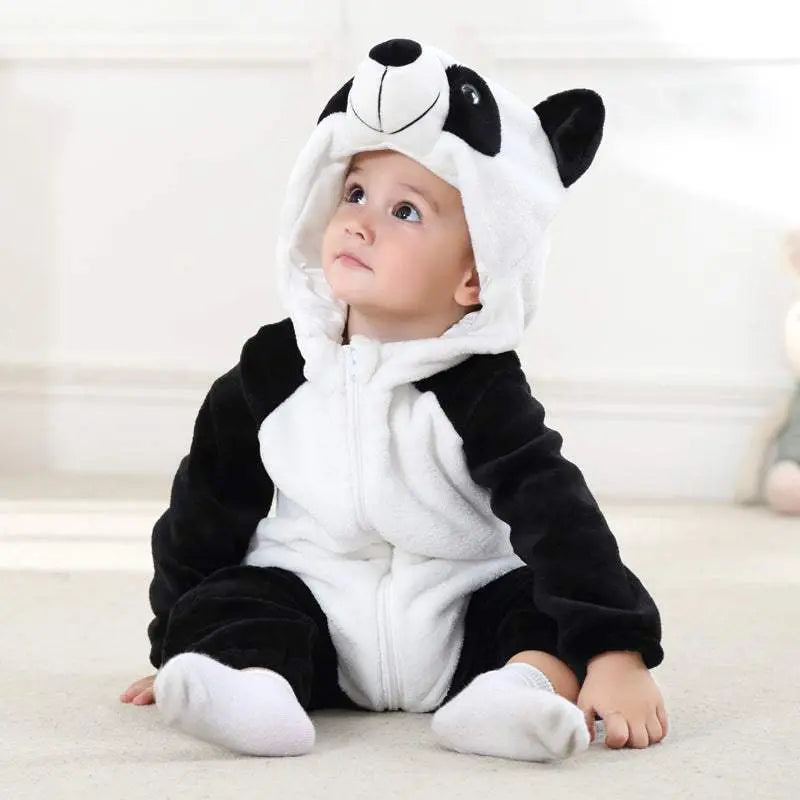 Baby outdoor romper in panda design, soft flannel cotton jumpsuit for winter and autumn, cozy and warm baby outfit