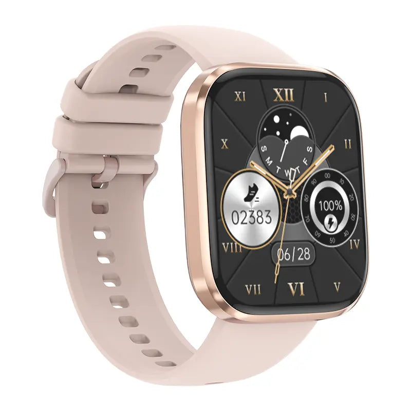 Smart Watch 1.96"HD with fitness tracker, heart rate and sleep monitor, Bluetooth call support, beige strap and gold case