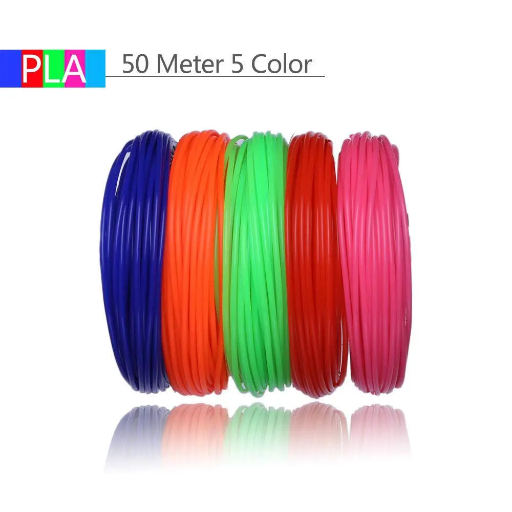 5-color PLA 3D printing pen filament set, 50 meters, vibrant and smooth crafting material