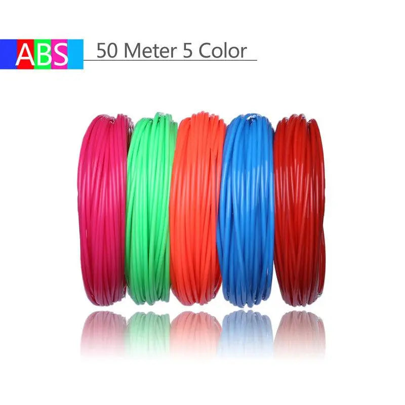 Colorful ABS 3D printing pen filament spools in five vibrant colors, 50 meters total length