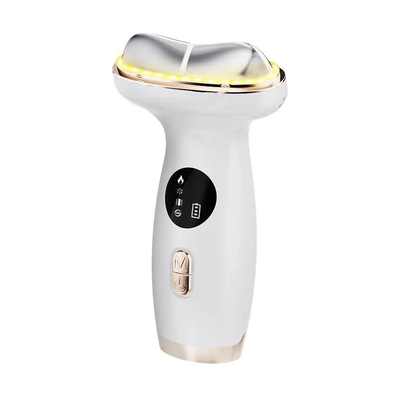 White and gold electronic device with a control panel on a white background