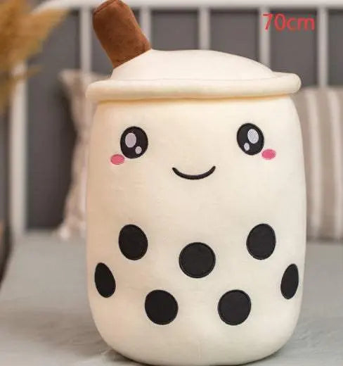 70cm plush boba stuffed toy pillow with cute embroidered eyes and brown straw design