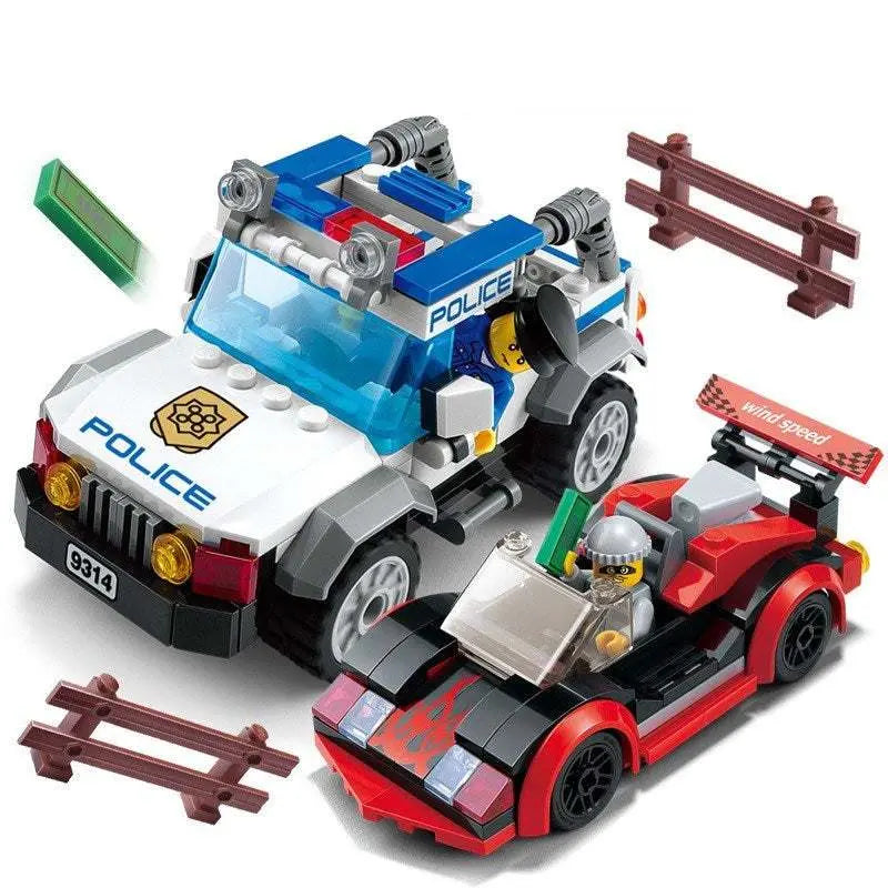 Mobile Police Station building block series with police car, sports car, mini figures, and accessories