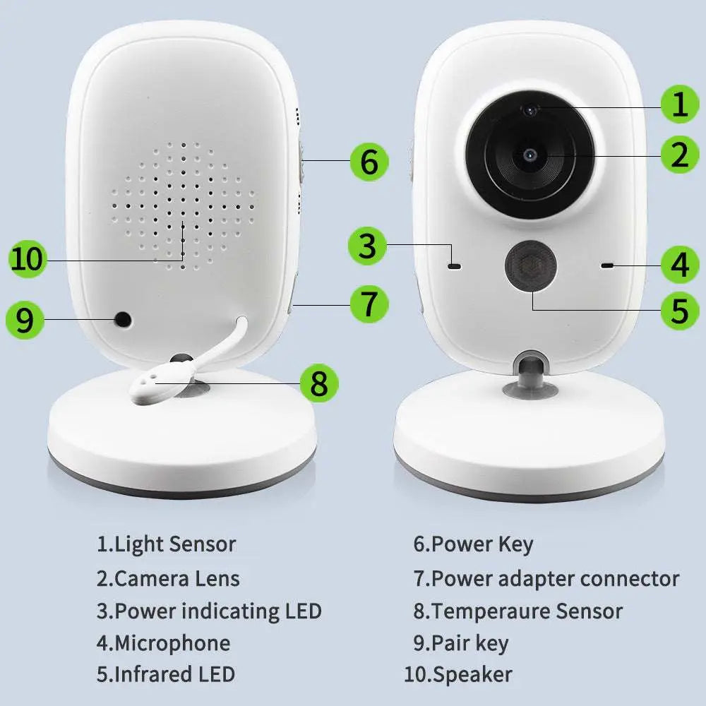 3.2-Inch Digital Baby Monitor with wireless camera, two-way intercom, night vision, temperature sensor, and compact design