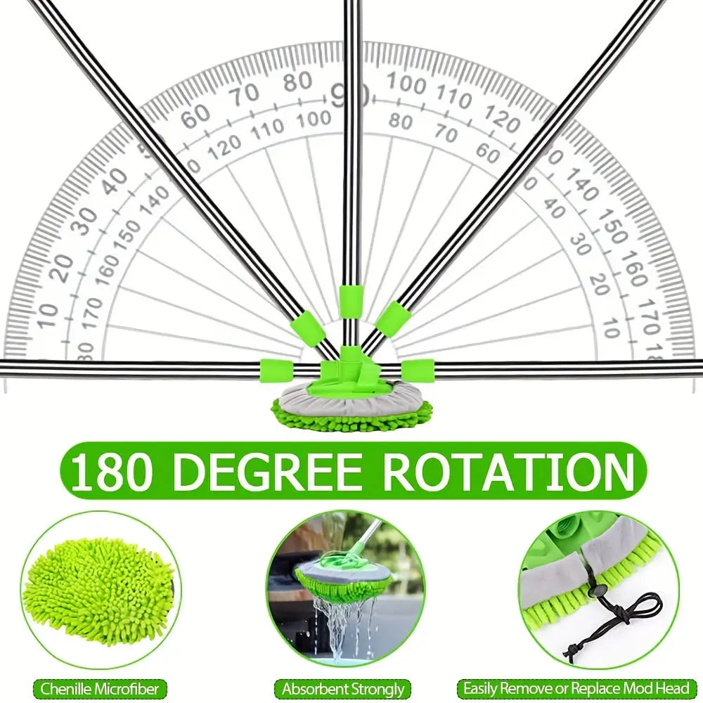 Green cleaning tool with 180-degree rotation feature on a white background