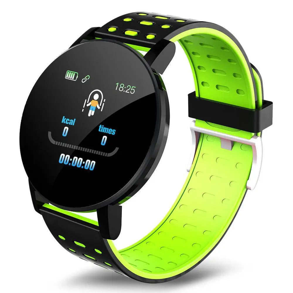 Bluetooth smart watch with fitness tracker and heart rate monitor, 1.3-inch LED display, green and black TPU strap