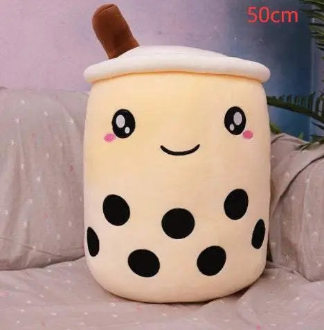 50cm plush boba stuffed toy with embroidered eyes and soft fabric bubble tea pillow plushie