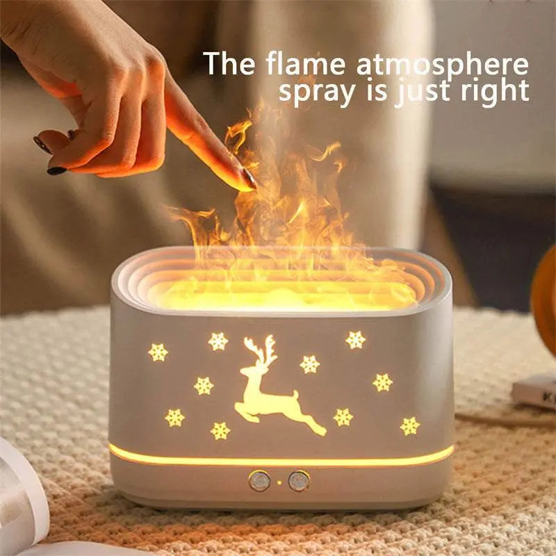 Christmas flame effect essential oil diffuser and humidifier with reindeer design and warm glowing mist