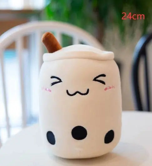 24cm plush boba stuffed toy with embroidered face and soft fabric bubble tea pillow plushie