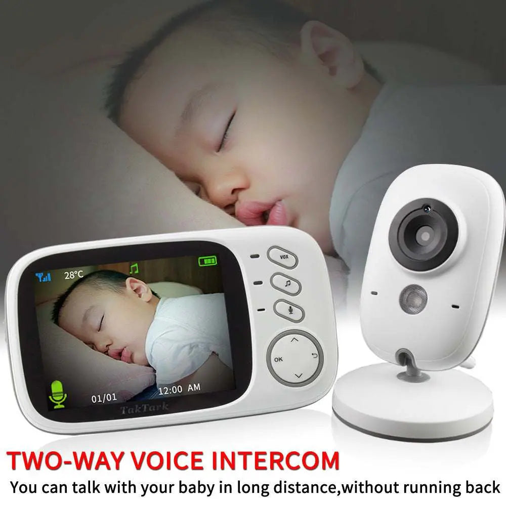 3.2-Inch Digital Baby Monitor with two-way intercom, night vision, temperature display, and clear LCD screen showing sleeping baby