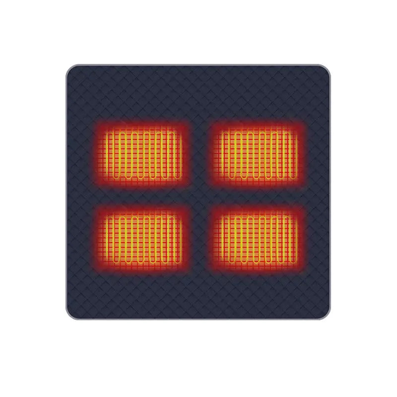 Square heating pad with four red heating elements on a white background