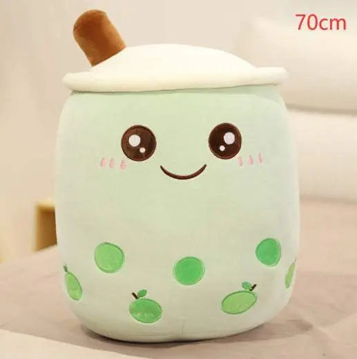 70cm plush boba stuffed toy in green fruit style with embroidered eyes and smiling face