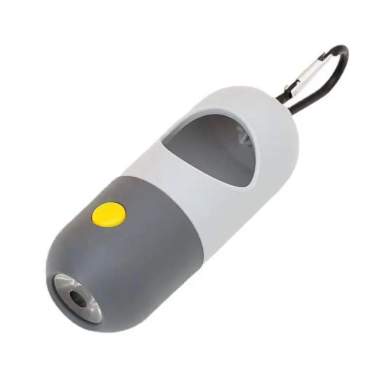 Portable dog waste bag dispenser with a carabiner on a white background