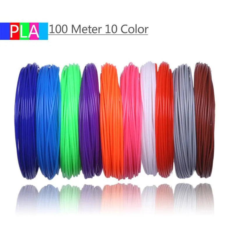 Multi-color PLA 3D printing pen filament set with 10 vibrant colors, 100 meters total length