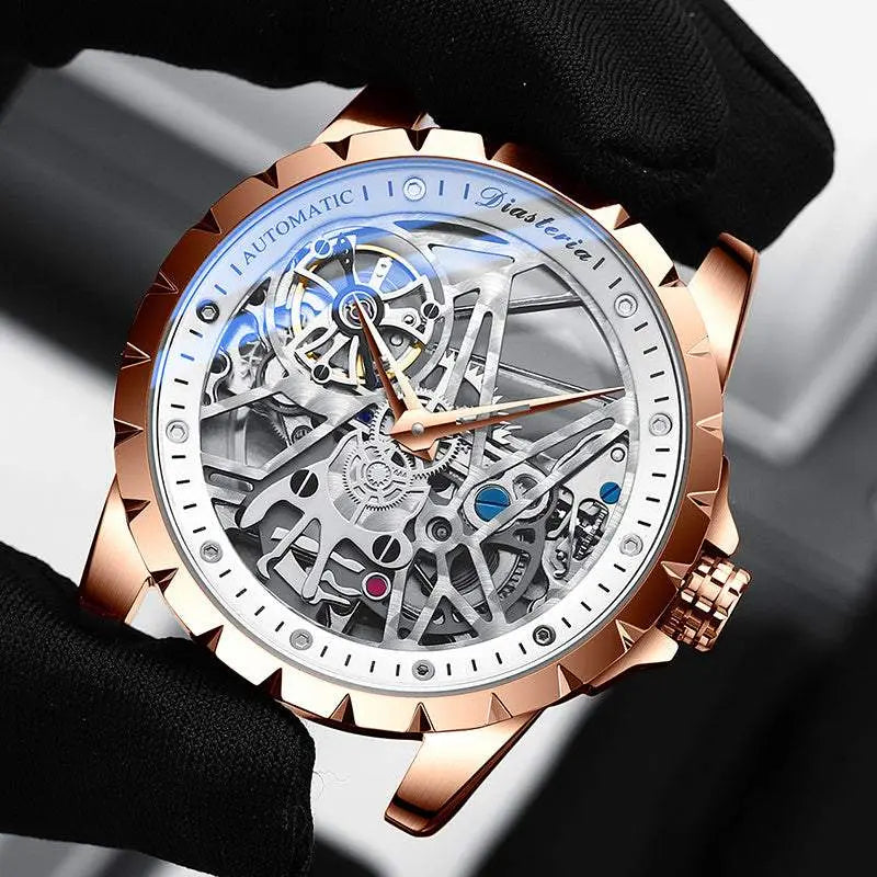 Daystar Fish Scale Mechanical Watch with automatic movement and rose gold stainless steel case