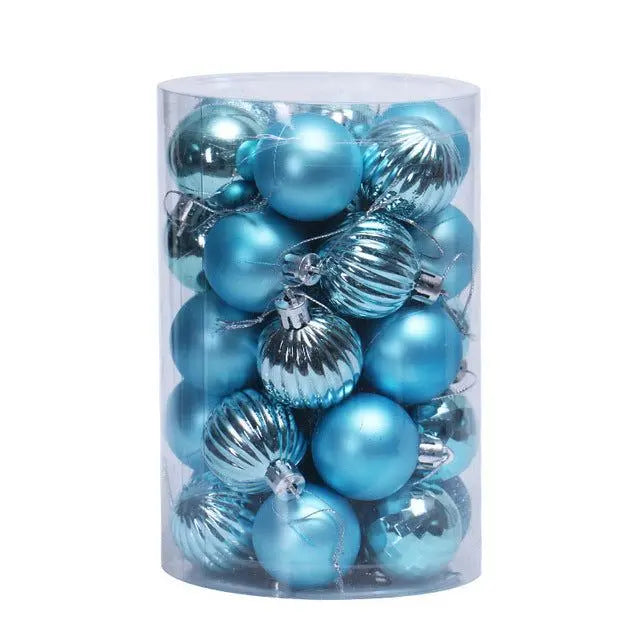 34-piece blue Christmas ball ornaments set in clear plastic container, 4cm tree decorations
