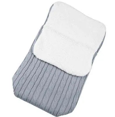 Gray envelope-style winter baby buggy sleeping bag with soft white lamb cashmere lining and cotton wool filling