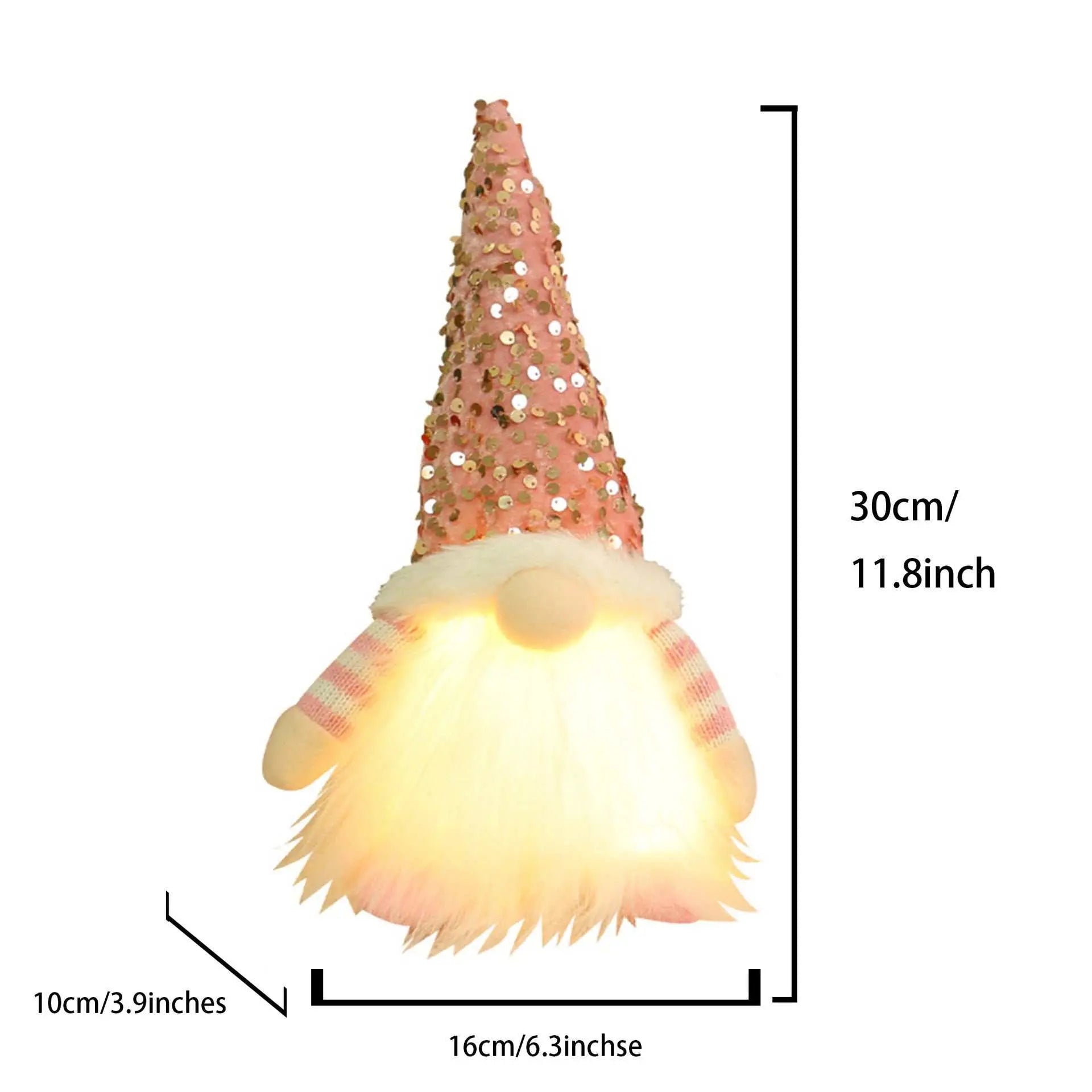 Illuminated Christmas gnome decoration with sequined pink hat and soft glowing beard, perfect for festive home décor and holiday gifting.