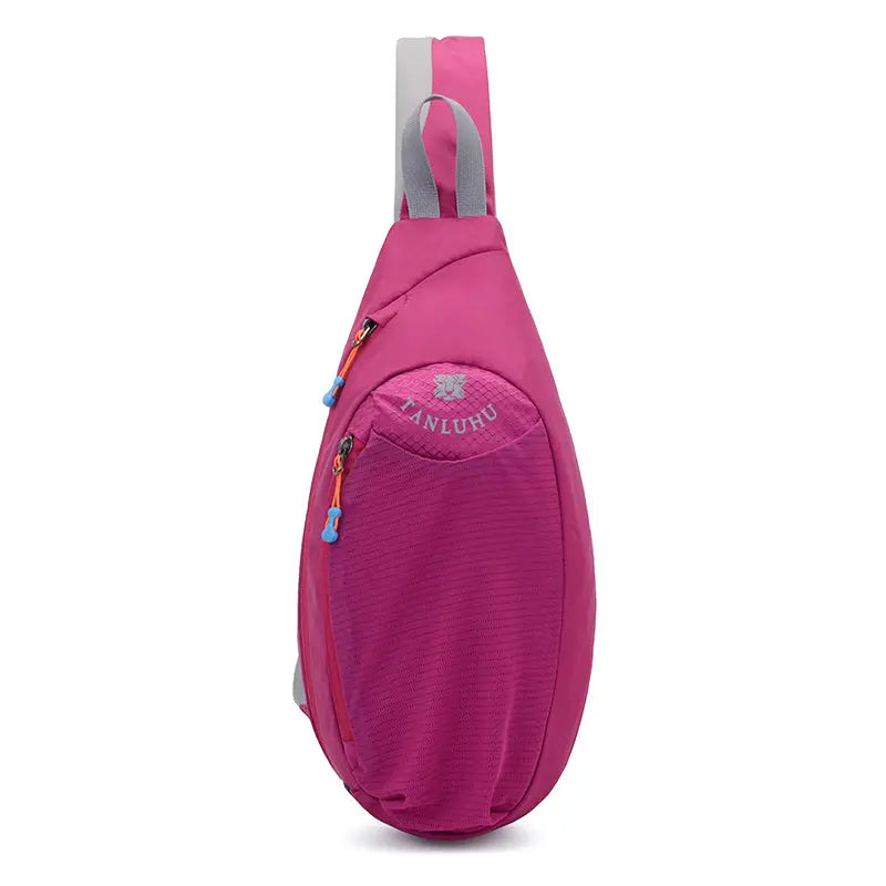Pink water-resistant nylon outdoor sling crossbody bag for hiking and cycling