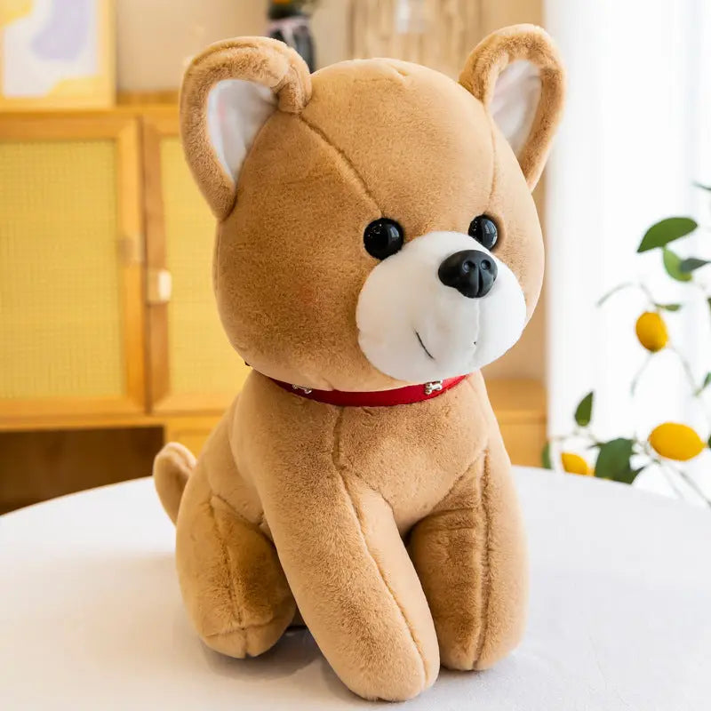 Soft and huggable plush puppy toy with cute cartoon design and red collar