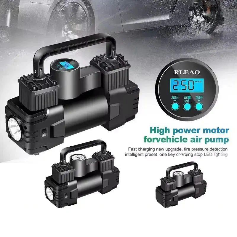RLEAO high power motor for vehicle air pump with digital display on a gray background