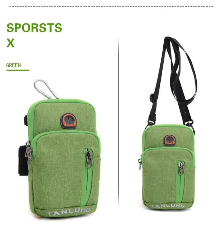 Green sports bag with a strap on a white background