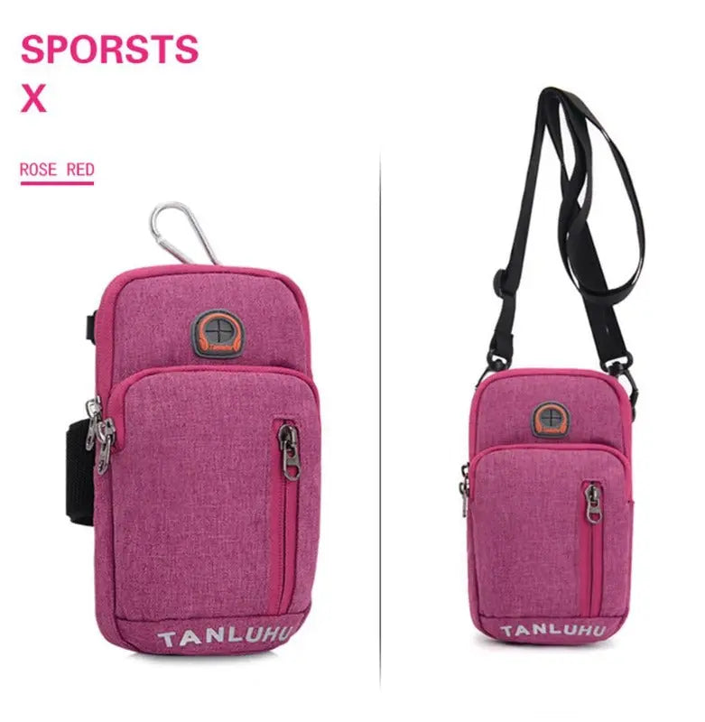 Pink crossbody bag with a strap on a white background, featuring the brand 'TANLUHU'.