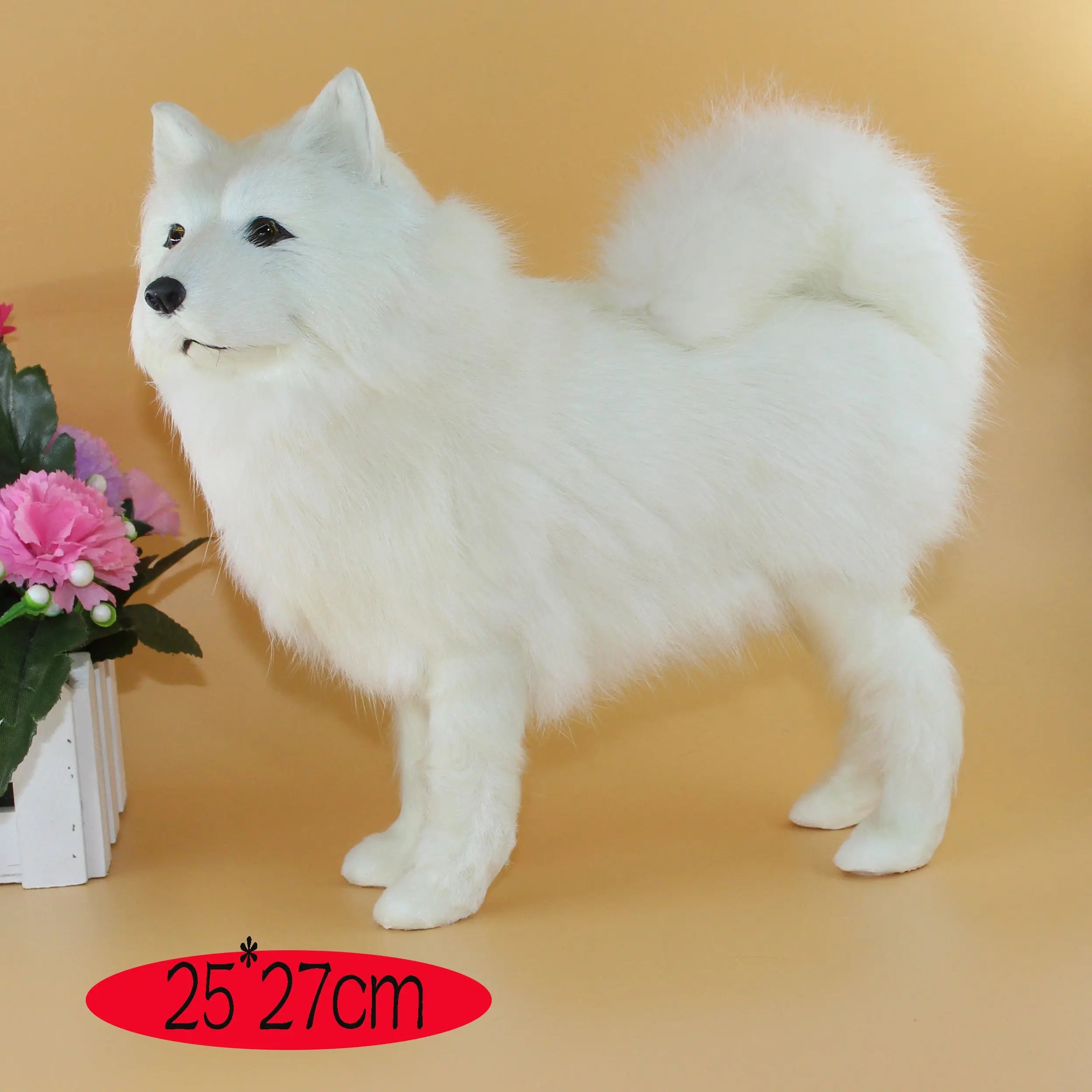 Handmade lifelike white Samoyed plush toy with soft rabbit hair and detailed design, 25x27 cm