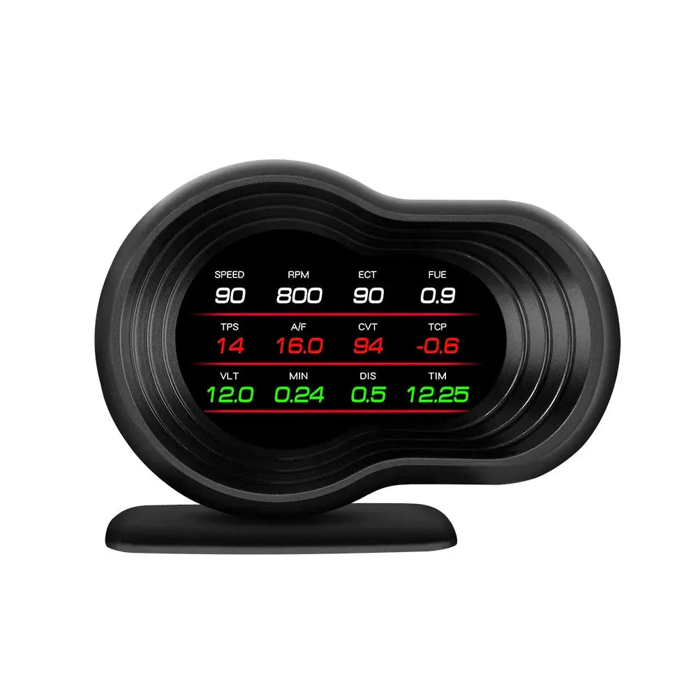Black digital gauge display on a white background