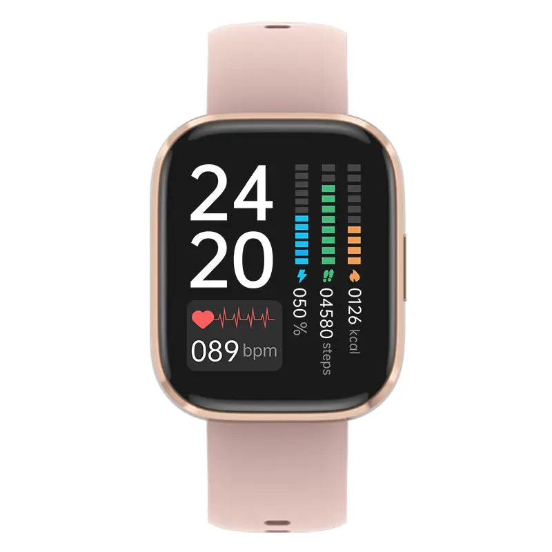 Smart Watch 1.96"HD fitness tracker with heart rate monitor and pink band