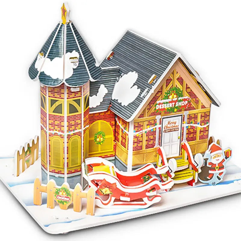 3D paper puzzle Christmas dessert shop model educational toy for kids