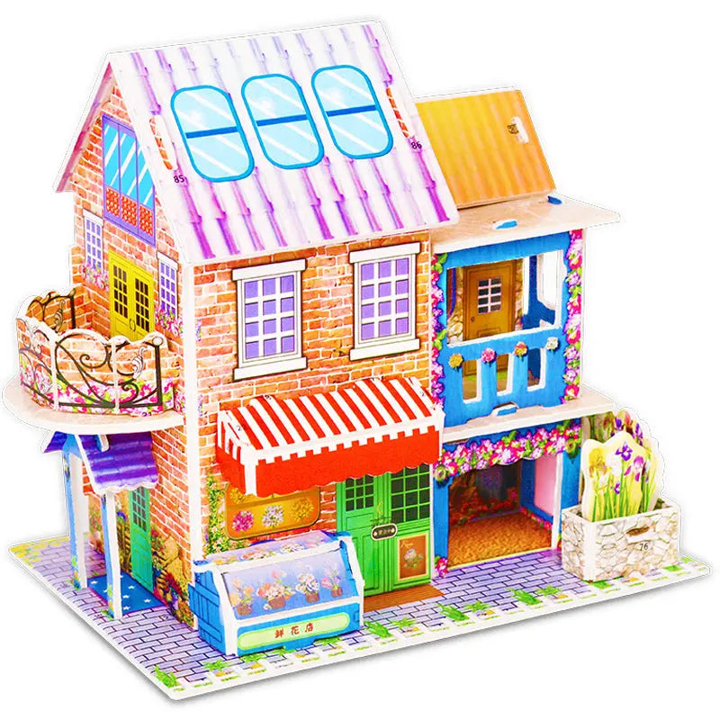 3D paper puzzle of colorful miniature house for kindergarten educational toy