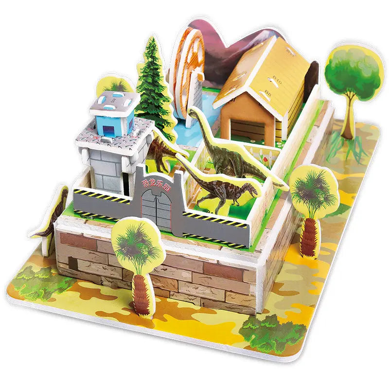 3D paper puzzle dinosaur park educational toy for kindergarten children