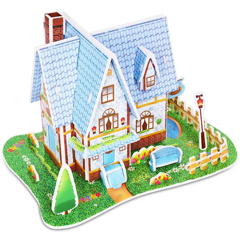 3D paper puzzle of a colorful house with garden for children educational toy