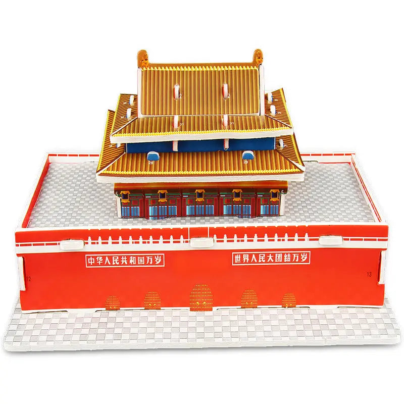 3D paper puzzle of a colorful traditional Chinese building model for kindergarten educational toys