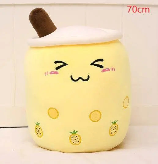 Plush boba stuffed toy in yellow pineapple style with embroidered squinted eyes, 70cm size